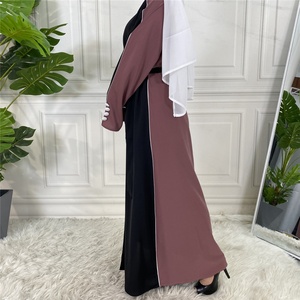 Elegant Kimono Two Colors Stitching Design Long Sleeve With Buttons Full Length Open Abaya <b>Cardigan</b> Dubai Collection 1892# - Product Image 6
