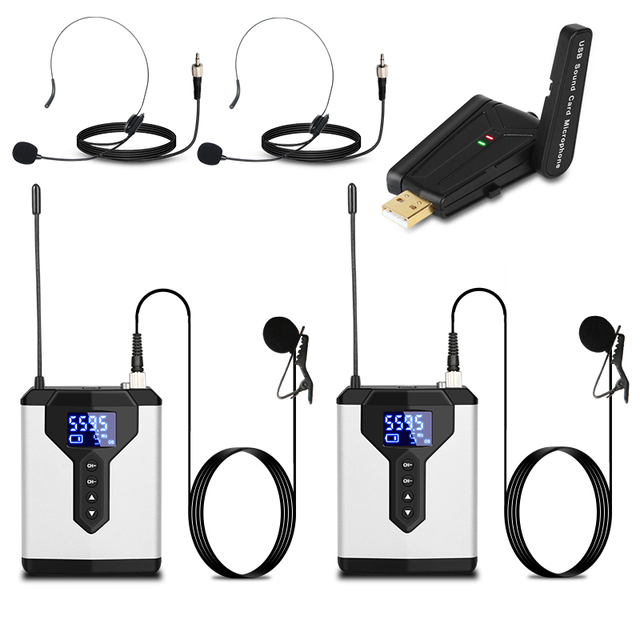 Biner QU6-2 USB Interface Uhf Wireless Microphone Lavalier Headphone Condenser Microphone