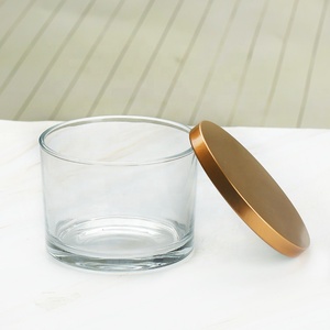 Luxury 16oz 3 Wick <strong>Large</strong> Transparent Round <strong>Candle</strong> Jars Three 3 Wicks Wide Mouth Glass Jars for <strong>Candle</strong> with Lids - Product Image 3