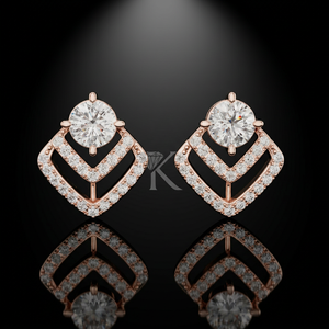 Pendientes de Diamantes Cultivados en Laboratorio con Corte Geométrico Chevron Redondo de 0.50-5.00 Ct, con Piedra Central Rellena, Oro Sólido de 14K, Estilo Moderno - Product Image 3