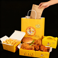 Boîte en carton blanc écologique personnalisée avec logo, pour emballage de restauration rapide, avec poignée, qualité alimentaire, pour poulet frit à emporter