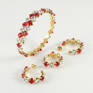 Zogxin Green Zircon Hoop Earrings Set Gold Plated Geometric Party Jewelry - Product Image 2