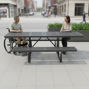 <span class=keywords><strong>Tavolo</strong></span> <span class=keywords><strong>da</strong></span> Picnic per Esterni Stile Fattoria OEM 96\" ADA <span class=keywords><strong>con</strong></span> <span class=keywords><strong>Panche</strong></span> <span class=keywords><strong>da</strong></span> 72\" in Metallo Perforato Nero Moderno per Cortile e Parco - Product Image 2