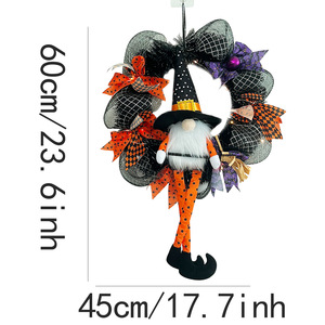 Guirnalda de Halloween con diseño de bruja y gnomo, decoración para puerta, lazo de malla negro y naranja, decoración festiva - Product Image 5
