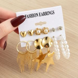 Aretes de Aro con Forma de Flor, Corazón y Estrella, Chapados en Oro, Estilo Punk Retro, para Mujer - Product Image 4