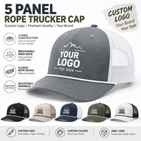 Casquette Trucker 5 Panneaux Personnalisée avec Corde, Dos en Maille, Réglable, Fermeture Snapback, Logo Brodé, OEM, pour Extérieur, Décontractée