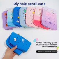 Trousse à crayons DIY en silicone creux avec fermeture éclair et breloques décoratives, sac de papeterie mignon pour enfants, étudiants, fournitures scolaires, cadeau
