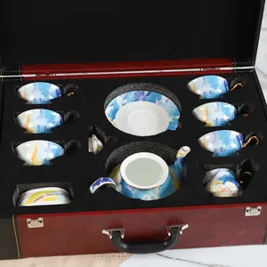 PITO 17pcs Gift Set Fine Royal Luxury Dubai Coffee Set Colorful Decal Design Fine Bone China Turkish Tea Set Ceramic