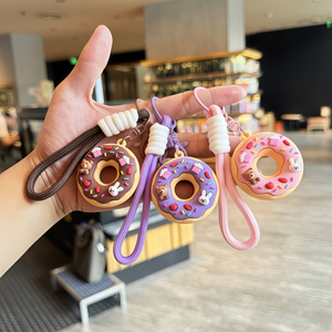 QYS New Cartoon Simulation Donut Keychain Cute Pendant Couple <b>Bag</b> Charm <b>Key</b> <b>Ring</b> Gift Pvc Custom Keychain 3D Rubber - Product Image 6