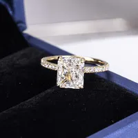 メッシジェムズ2.23ct放射ラボダイヤモンド18Kリアルゴールドソリティアエンゲージメント結婚指輪女性用