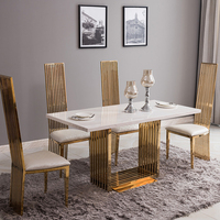 Table à manger en marbre de luxe, style italien classique, rectangulaire, meubles de salle à manger avec pieds en métal pour la maison et l'hôtel