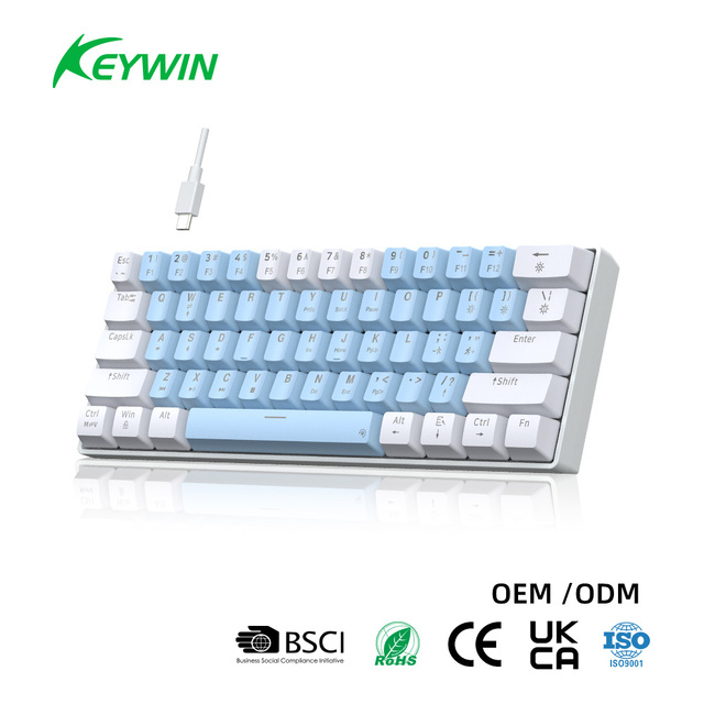 Factory Hot Sell 60% LED Lights Mini Wired 61-Key Blue Switch Mechanical Gaming Keyboard LED Backlit Mechanical Gaming Keyboard