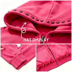 Felpe con Cappuccio da <span class=keywords><strong>Uomo</strong></span> Casual Streetwear Ricamate <span class=keywords><strong>Rosa</strong></span> Caldo Effetto Usurato con Borchie Personalizzabili Taglie Grandi - Vendita all'Ingrosso - Product Image 2