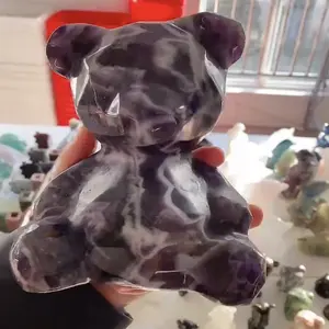 Wholesale Natural Carved High Quality Crystal Dream Amethyst Bear For Home Decoration