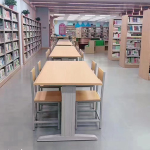 Table de lecture Enze Metals en acier et bois, mobilier de bureau et de bibliothèque, ensemble de chaises pour 6 personnes ou plus - Product Image 2