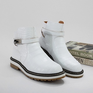White Alligator Skin Ankle <b>Boots</b> for Men – Casual High Top Derby Shoes with Metal Buckle - Product Image 6
