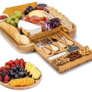 Planche à fromage en bambou, grande, carrée, style rustique, pour servir fromages et charcuteries, durable, lavage à la main uniquement - Product Image 2