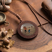 Collier en bois personnalisable avec photo de couple et bordure tissée, pour l'automne et l'hiver, chaîne de pull en cuir vintage