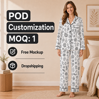 Ensemble de pyjama personnalisé noir et blanc de Noël en tricot avec col cranté, polyester, pour femmes, écologique et respirant