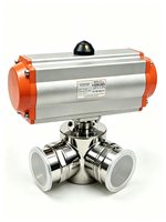 Vanne à boisseau sphérique sanitaire SS316L à trois voies avec raccord Tri-Clamp et actionneur pneumatique aseptique pour ligne de traitement de boissons, lait et produits pharmaceutiques