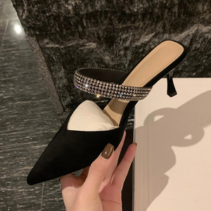 Sandalias de Tacón Alto con Punta Cerrada y Pedrería Brillante para Mujer, Diseño de Moda, Elegantes y Sensuales - Product Image 4