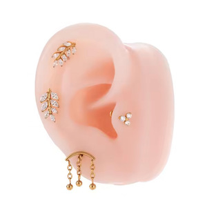 <b>Titanium</b> Leaf Stud Earrings G23 Internal Thread Prong Setting Plant Shape Fashion Stud Earrings - Product Image 3
