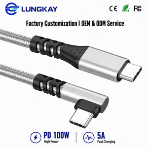 Câble USB-C blindé LUNG KAY OEM ODM à 90 degrés, 10 Gbit/s, 100 W PD, 5 A, charge rapide, pour Meta <span class=keywords><strong>Quest</strong></span> 3 2 SteamVR SSD CNC - Product Image 1
