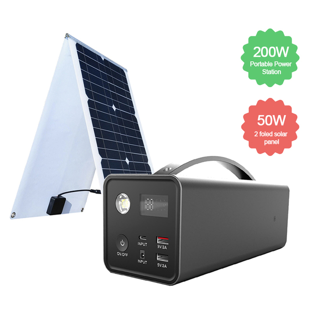 Wholesale 200W Power Station with 50W Solar Panel All in One 110V 220V Portable Solar Power Bank Charging