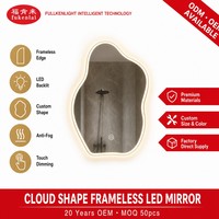Miroir de salle de bain Fullkenlight à LED rétroéclairé, forme ondulée irrégulière, sans cadre, à fixation murale, avec fonction anti-buée