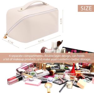 Waterproof Polyester Fashion <b>Case</b> Zipper Portable Pouch Open Flat for Bag <b>Makeup</b> Organizer with Divider and Handle - Product Image 2
