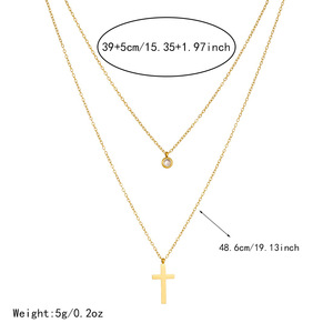 Layered Necklace Gold Plated Stainless Steel <b>Cross</b> Round Diamond Pendant Clavicle <b>Chain</b> Daily Wear Gift Jewelry - Product Image 4