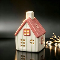 Weihnachtliche Rote Keramik-Hausförmige LED-Nachtlampe Wohnzimmer-Dekoration Ornament