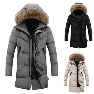 Hot sale polyester windproof parka padded jacket with fur hood custom winter long parka jacket men