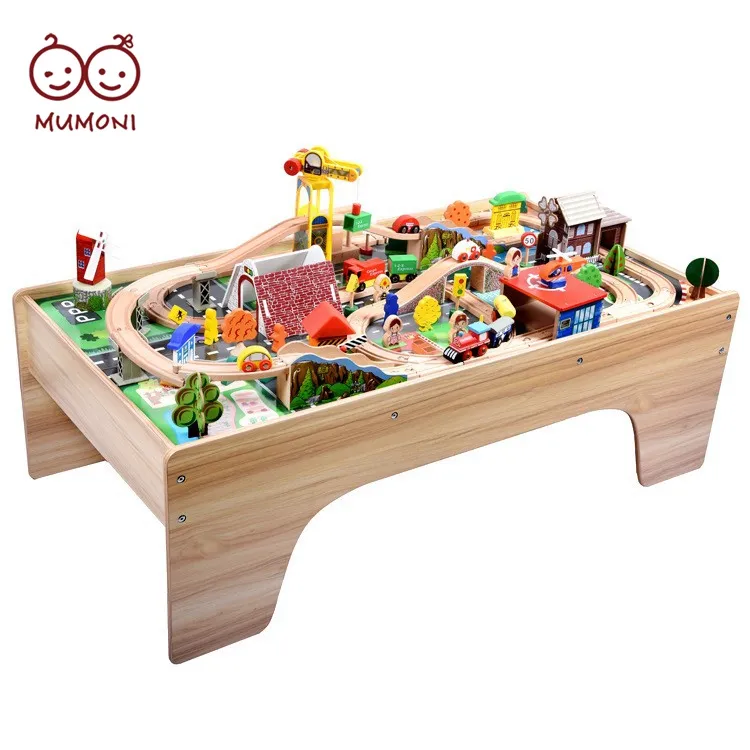 Deluxe Edition Zug Tisch Spielzeug 118-teilige klassische Zug setzt Kinder besten Geschenke Holzzug Set mit Tisch