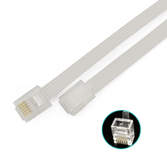 White Flexible RJ12 Cable with 6P6C Connector 28AWG 6Core Stranded Insulated PVC Cable 25CM