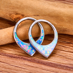 ASTM F136 titanio corazón forma CZ ópalo incrustaciones tabique aro nariz anillo cartílago Tragus Helix segmento pendientes cuerpo Piercing joyería - Product Image 6