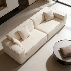 बेज कपड़े मॉड्यूलर 3-सीटर सोफे न्यूनतम आरामदायक शैली लिविंग रूम सोफा न्यूनतम घर सजावट का उपयोग करता है - Product Image 4