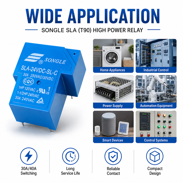 T90 Power Relay 30A 240VAC SLA High Power PCB Relay for Home Appliance HVAC Washing Machine Smart Home Control