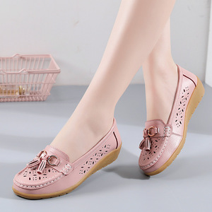 Mocassins en cuir pour femmes, chaussures décontractées à bout rond, chaussures plates pour la conduite, chaussures pour femmes - Product Image 1