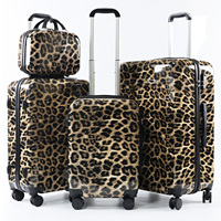 Ensemble de valises à roulettes de voyage personnalisées 14\" 20\" 24\" 28\" Luxe Imprimé léopard graphique PC Oxford Polyester