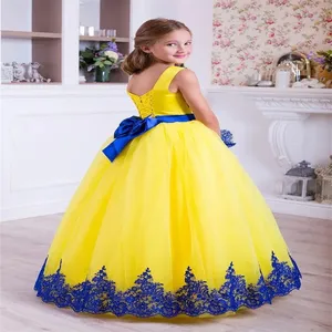 Vestido amarillo de bola, vestido azul real con apliques, vestido de niña de flores <span class=keywords><strong>para</strong></span> boda, tul, niñas, disfraces de desfile de <span class=keywords><strong>primera</strong></span> comunión - Product Image 4