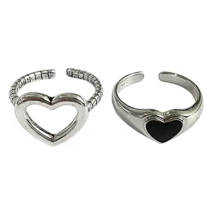 K063 Retro Heart Ring Set Light Luxury Minority Exquisite Ring Fashion Female Couple Index Finger Ring
