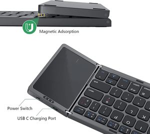 Teclado Bluetooth 5.0 plegable portátil recargable de entrega rápida del fabricante, teclado triple plegable con panel táctil - Product Image 3