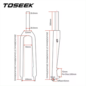 Fourche avant de vélo en carbone intégral, tube droit, <span class=keywords><strong>Toseek</strong></span>, fourche rigide pour VTT, frein à disque à dégagement rapide, VTT 26/27,5/<span class=keywords><strong>29</strong></span> pouces - Product Image 3