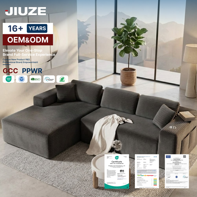 Cloud Modular Sectional Sofa Set One Box Compressed Deep Seat Corduroy Boneless L-Shaped 4 Storage Pockets Left Living Room