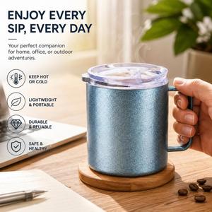 Custom Logo Corporate Gift Double Wall Titanium Coffee <b>Mug</b> with Handle and Lid Lightweight <b>Insulated</b> Camping Cup - Product Image 2