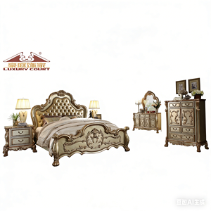 Longhao Palace Style White Solid Wood Leather Complete <strong>Bedroom</strong> <strong>Set</strong> - Product Image 1
