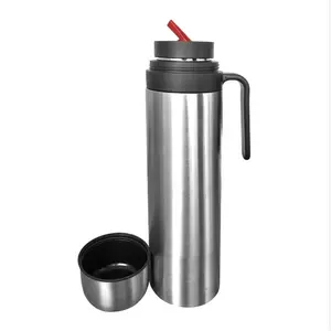 1000ml/1l Double Wall Insulated Thermos Lid Mug with Handle Yerba Thermos Mate Bottle Bullet Shape Thermos Vacuum Flask Modern