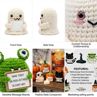 Lot de 24 mini-figurines Halloween au crochet, faites à la main, avec motifs fantôme, citrouille, chat, crâne, chapeau de sorcière, mini-poupées décoratives en coton pour bureau