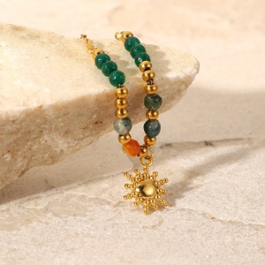 Collar de Piedra Natural con Baño de Oro de 18K y Acero Inoxidable, Estilo Retro Francés, Joyería con Forma de Sol para Mujer - Product Image 3